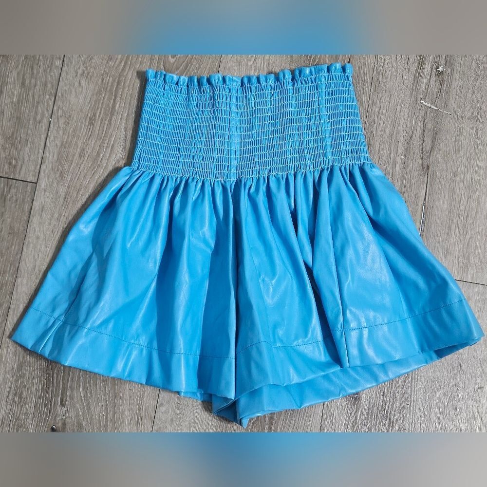 NWT Queen of Sparkle  Blue faux leather swing shorts sz XS